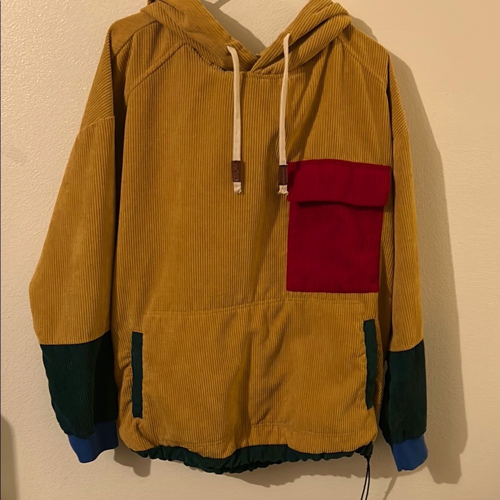 CharmkpR Colorblock Corduroy Multi Color Pullover Pouch Pocket Hoodie Sweatshirt